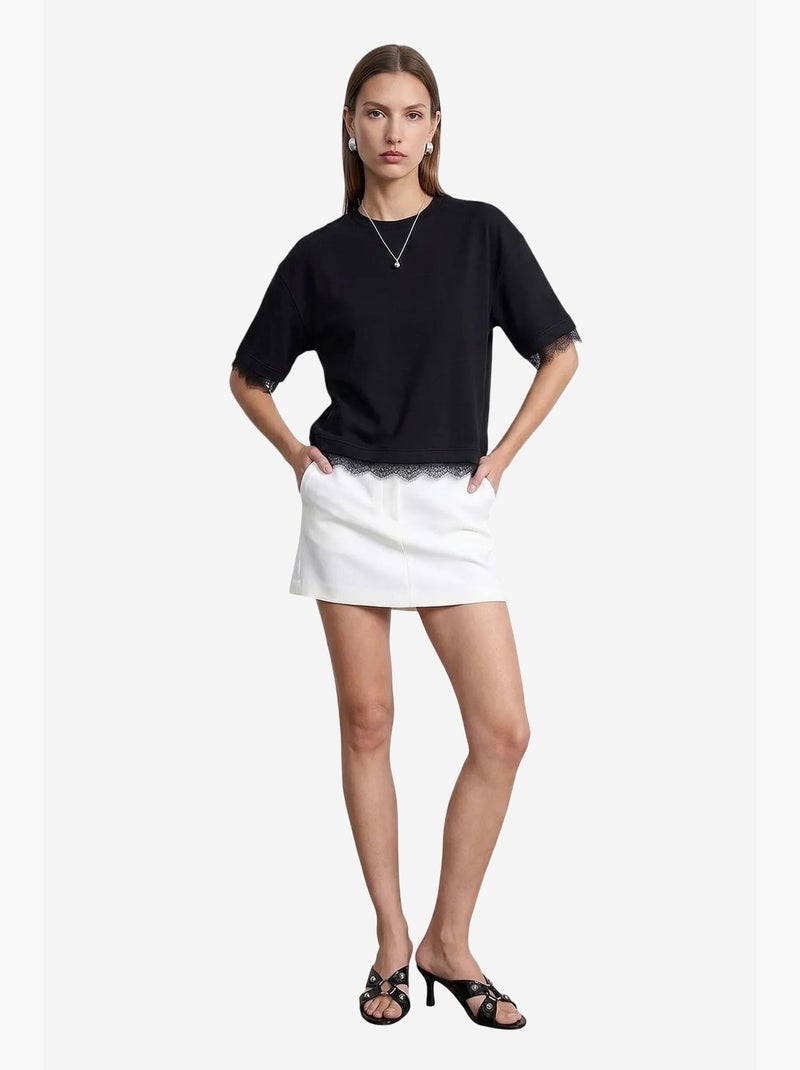 T-shirt femme en coton et élasthanne à col rond dilvin Noir - Kiabi