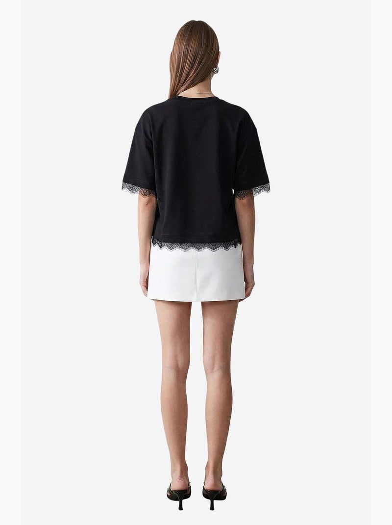 T-shirt femme en coton et élasthanne à col rond dilvin Noir - Kiabi