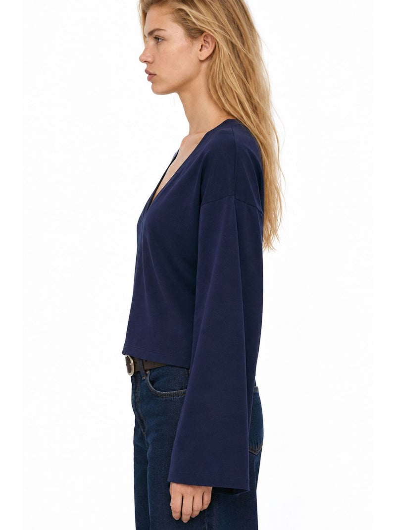 T-shirt femme en coton et élasthanne busem Bleu marine - Kiabi