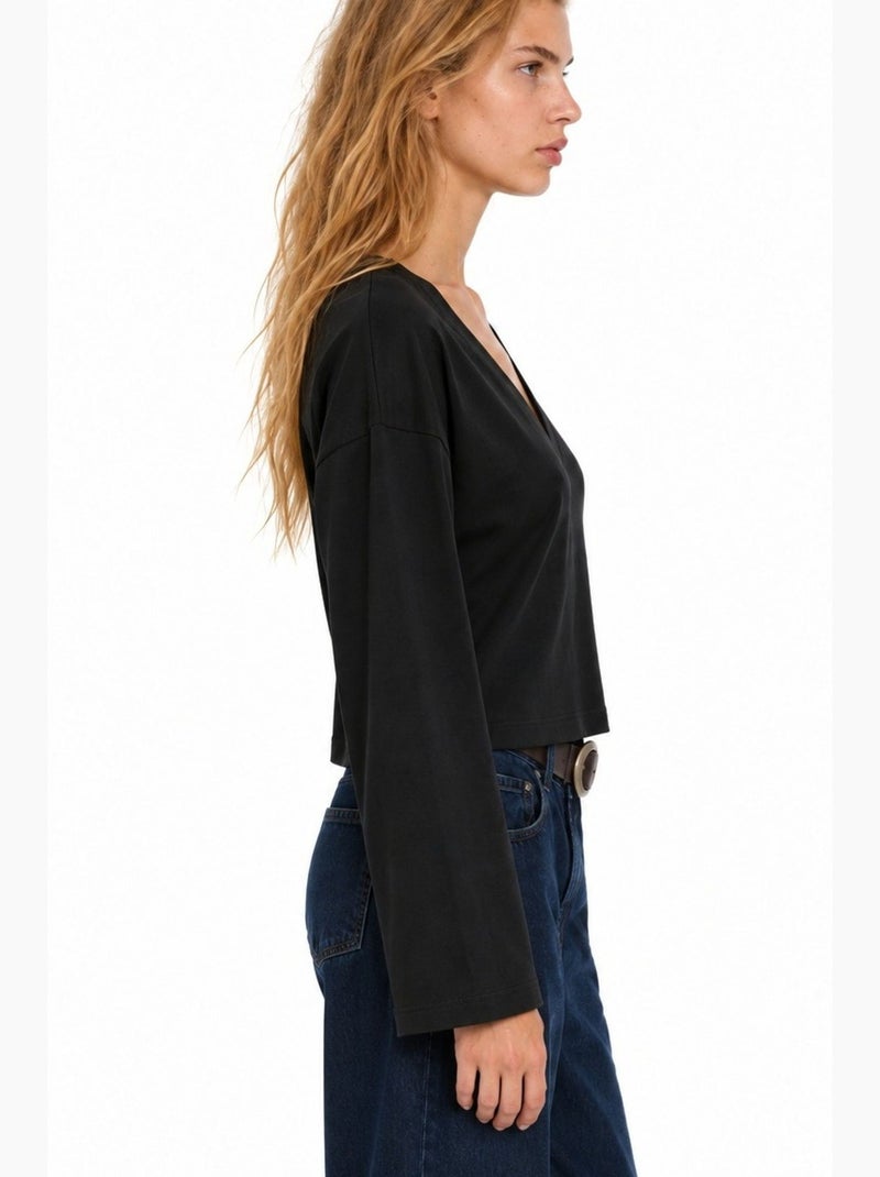T-shirt femme en coton et élasthanne busem Noir - Kiabi