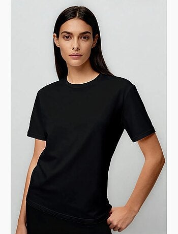 T-shirt femme en coton et élasthanne, col rond tommy