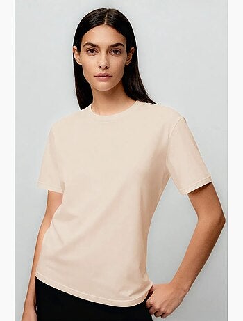 T-shirt femme en coton et élasthanne, col rond tommy