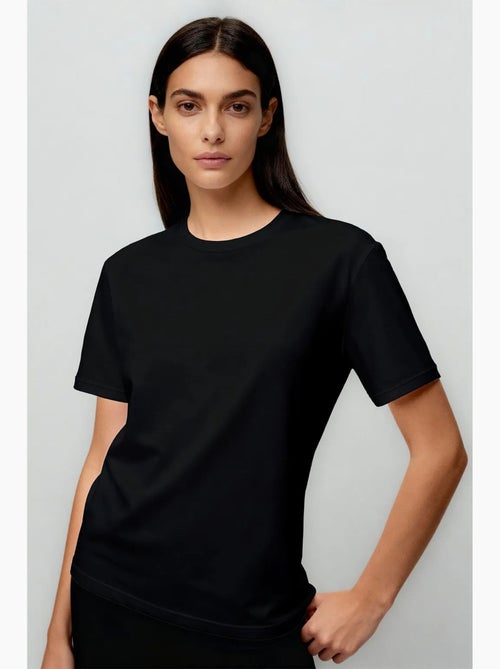 T-shirt femme en coton et élasthanne, col rond tommy - Kiabi T-shirt femme en coton et élasthanne, col rond tommy - Kiabi