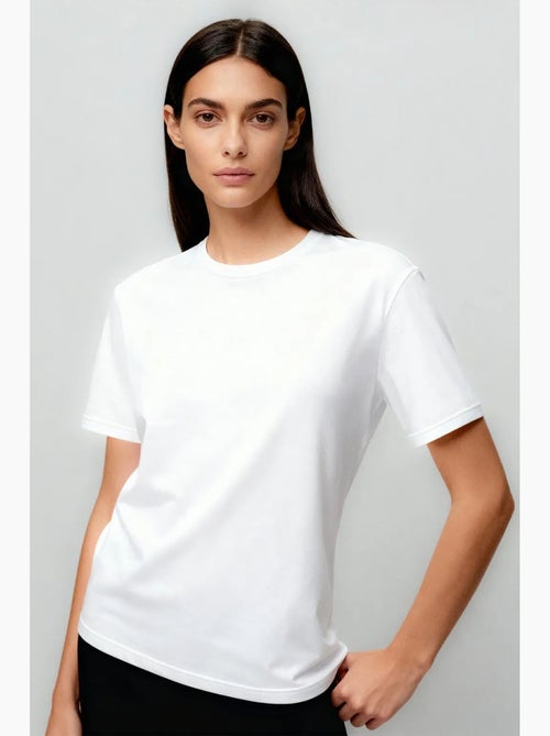 T-shirt femme en coton et élasthanne, col rond tommy - Kiabi T-shirt femme en coton et élasthanne, col rond tommy - Kiabi