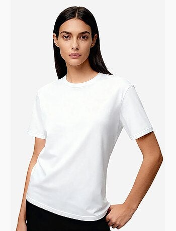 T-shirt femme en coton et élasthanne, col rond tommy