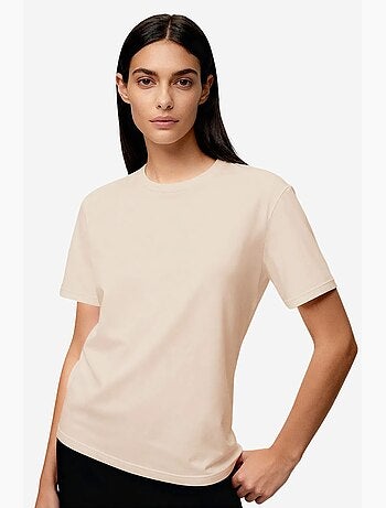 T-shirt femme en coton et élasthanne, col rond tommy