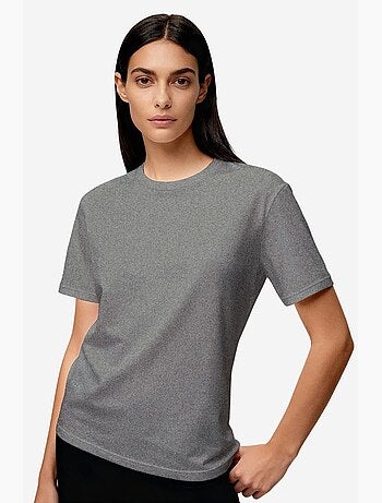T-shirt femme en coton et élasthanne, col rond tommy