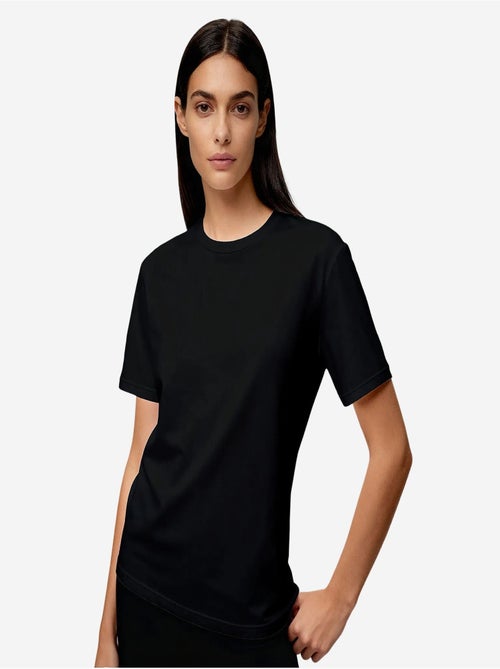 T-shirt femme en coton et élasthanne, col rond tommy - Kiabi