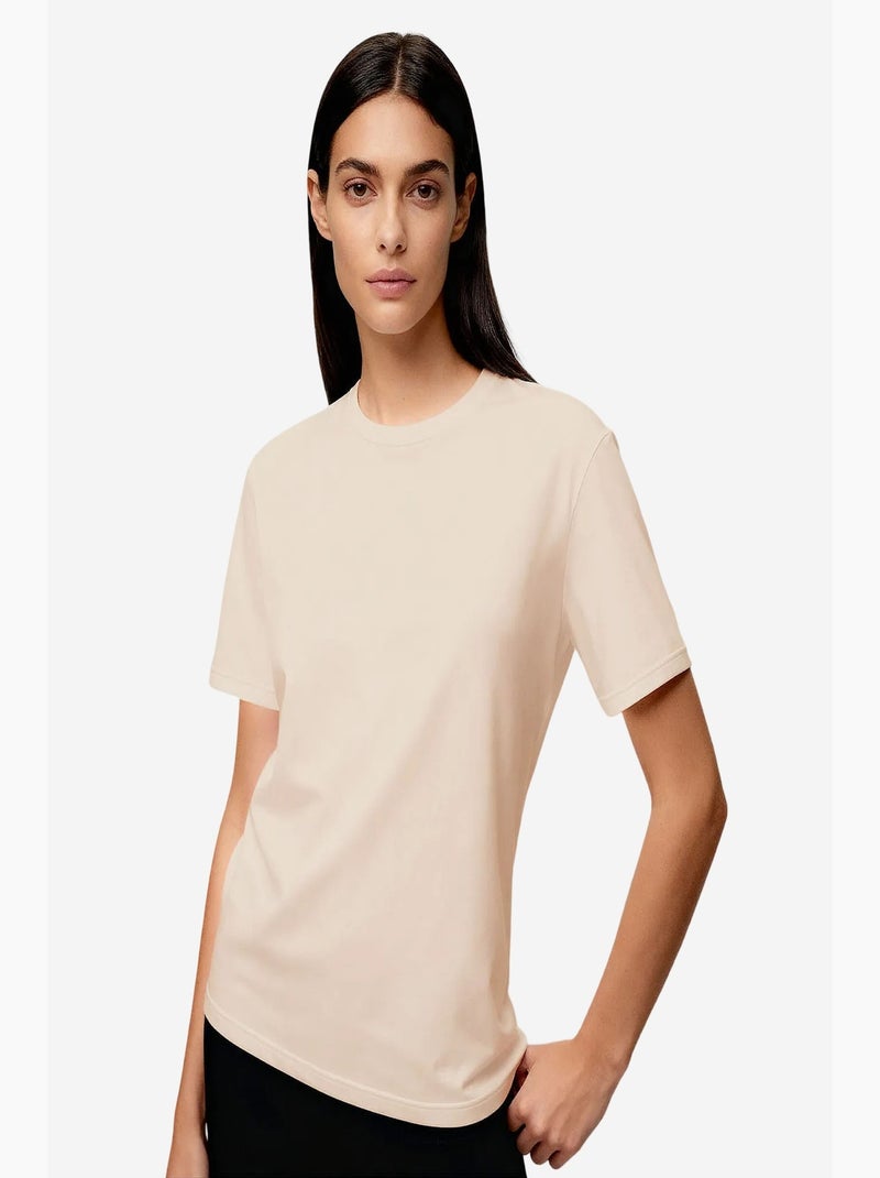 T-shirt femme en coton et élasthanne, col rond tommy Blanc - Kiabi