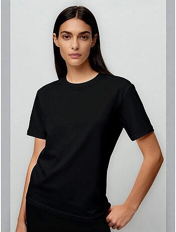T-shirt femme en coton et élasthanne, col rond tommy