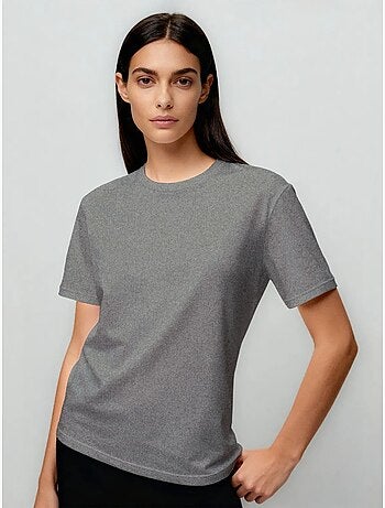 T-shirt femme en coton et élasthanne, col rond tommy