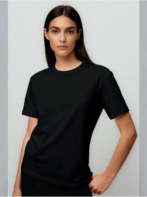 T-shirt femme en coton et élasthanne, col rond tommy - Kiabi T-shirt femme en coton et élasthanne, col rond tommy - Kiabi
