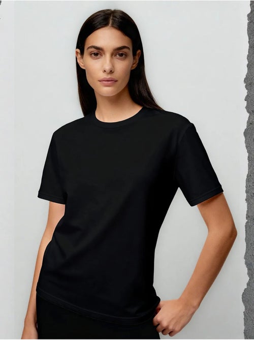 T-shirt femme en coton et élasthanne, col rond tommy - Kiabi T-shirt femme en coton et élasthanne, col rond tommy - Kiabi
