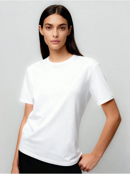 T-shirt femme en coton et élasthanne, col rond tommy - Kiabi T-shirt femme en coton et élasthanne, col rond tommy - Kiabi