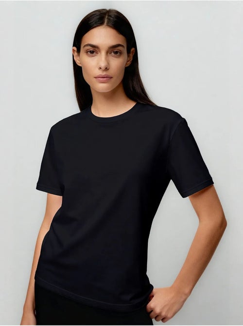 T-shirt femme en coton et élasthanne, col rond tommy - Kiabi T-shirt femme en coton et élasthanne, col rond tommy - Kiabi