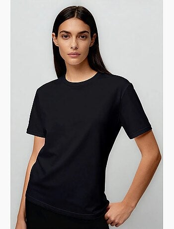 T-shirt femme en coton et élasthanne, col rond tommy