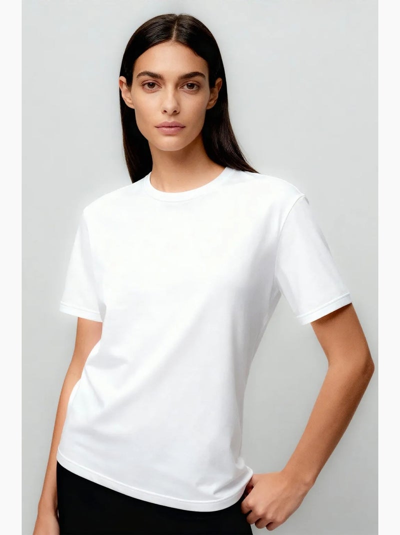 T-shirt femme en coton et élasthanne, col rond tommy Noir - Kiabi