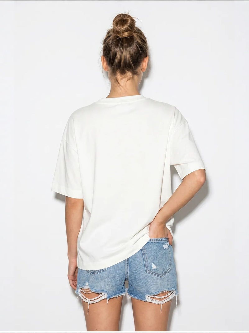 T-shirt femme en coton et élasthanne lucci Blanc cassé - Kiabi