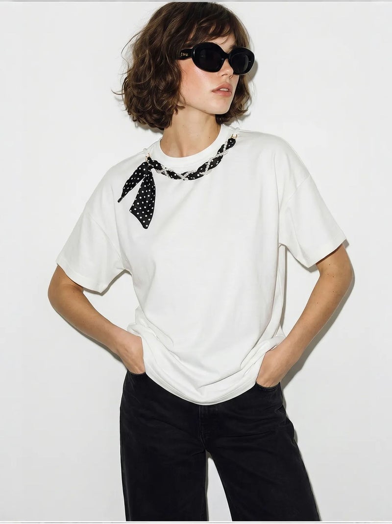 T-shirt femme en coton et élasthanne lucci Blanc - Kiabi