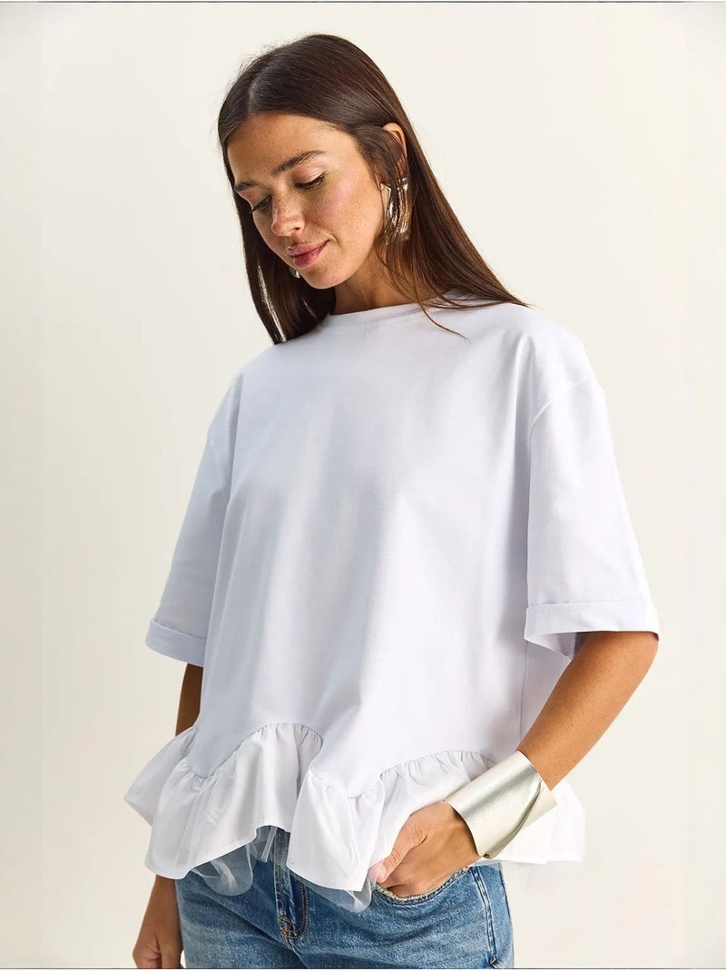T-shirt femme en coton et élasthanne lucci Blanc - Kiabi