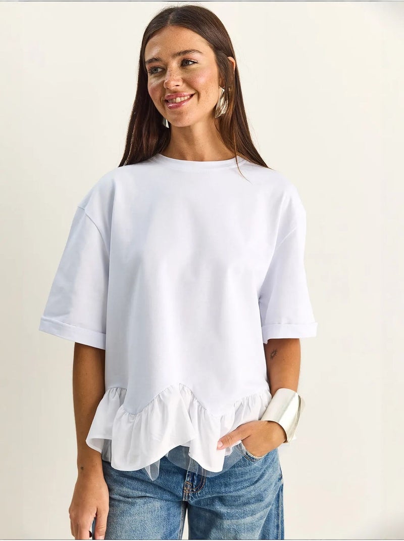 T-shirt femme en coton et élasthanne lucci Blanc - Kiabi