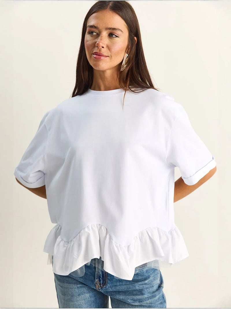 T-shirt femme en coton et élasthanne lucci Blanc - Kiabi