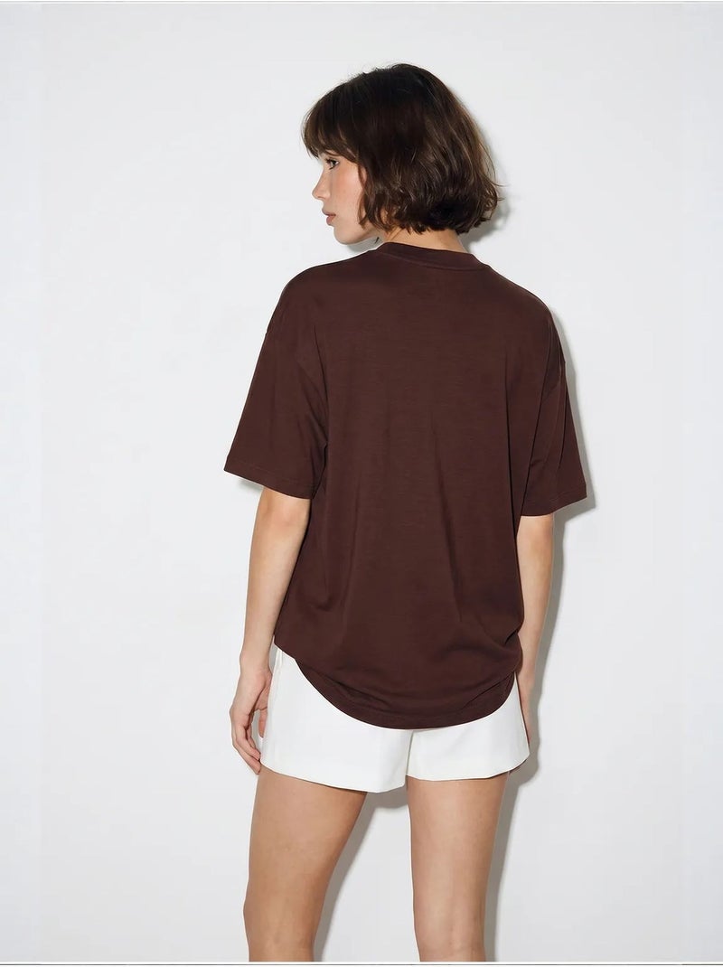 T-shirt femme en coton et élasthanne lucci Marron chocolat - Kiabi