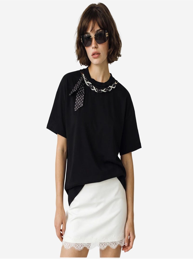 T-shirt femme en coton et élasthanne lucci Noir - Kiabi