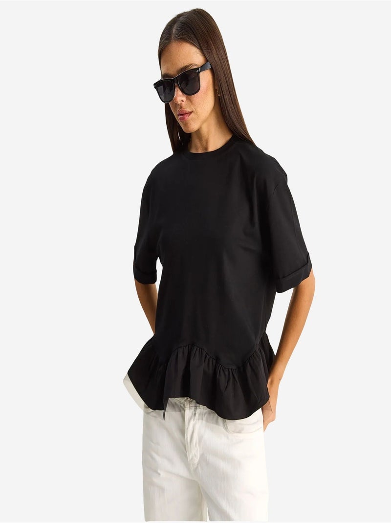 T-shirt femme en coton et élasthanne lucci Noir - Kiabi