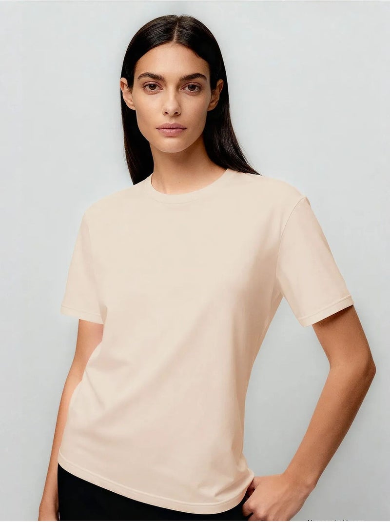 T-shirt femme en coton et élasthanne tommy Beige argile - Kiabi