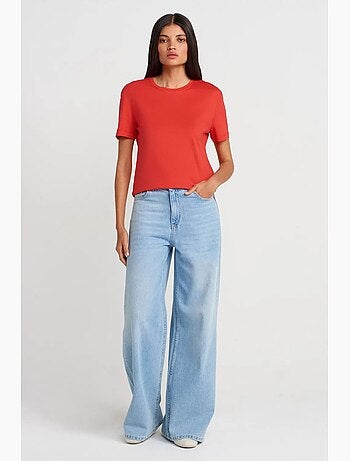 T-shirt femme en coton et modal à col rond dilvin