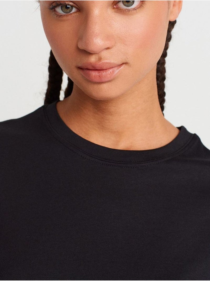 T-shirt Femme En Coton Et Modal À Col Rond Noir - Kiabi