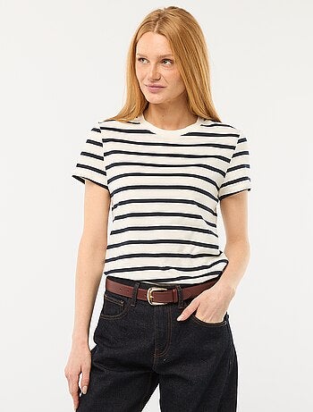 T-shirt femme en coton imprimé à col rond