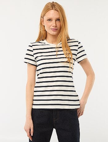T-shirt femme en coton imprimé à col rond