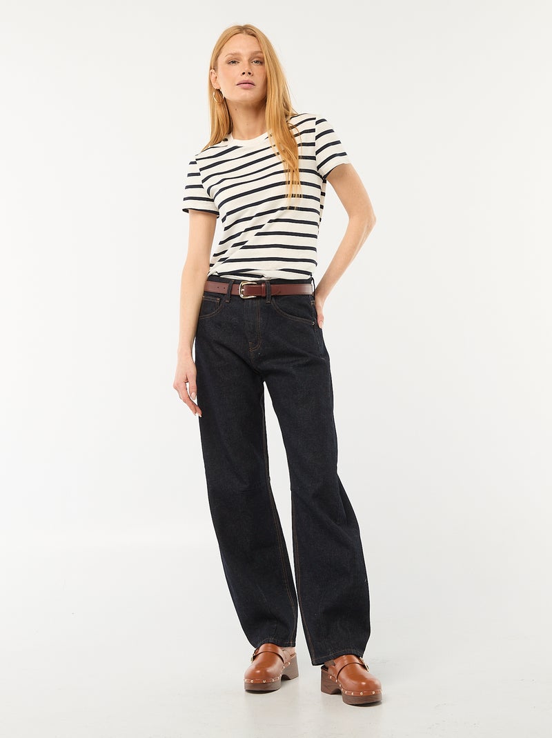 T-shirt femme en coton imprimé à col rond Blanc - Kiabi
