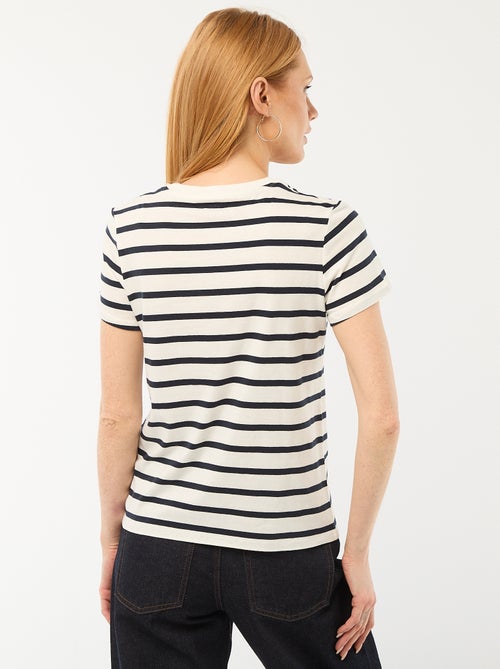 T-shirt femme en coton imprimé à col rond - Kiabi