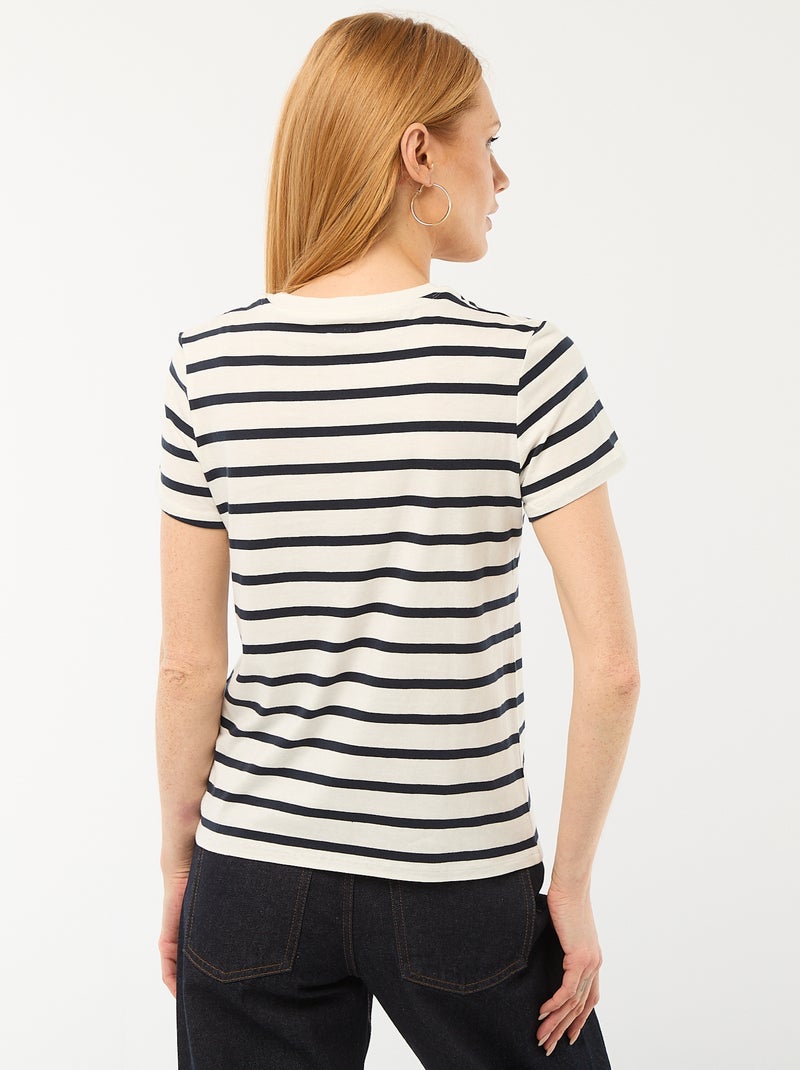 T-shirt femme en coton imprimé à col rond Blanc - Kiabi
