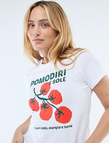 T-shirt femme en coton imprimé à col rond