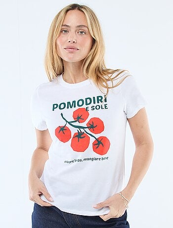T-shirt femme en coton imprimé à col rond