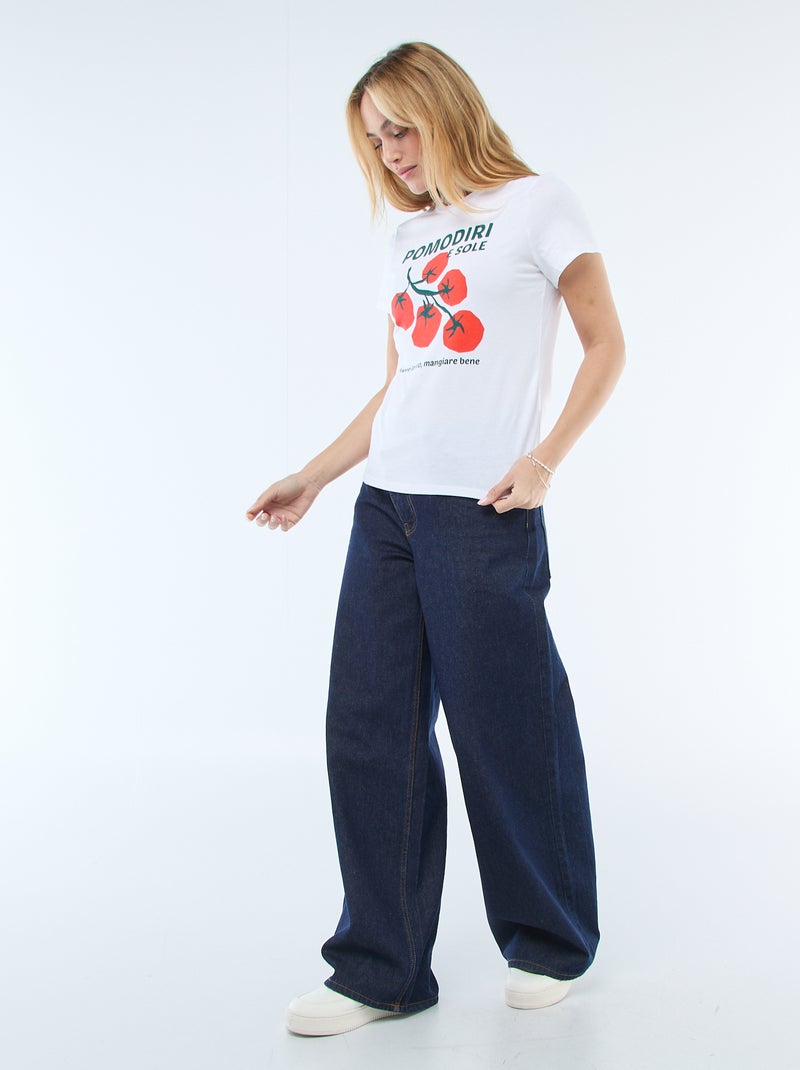 T-shirt femme en coton imprimé à col rond Blanc - Kiabi