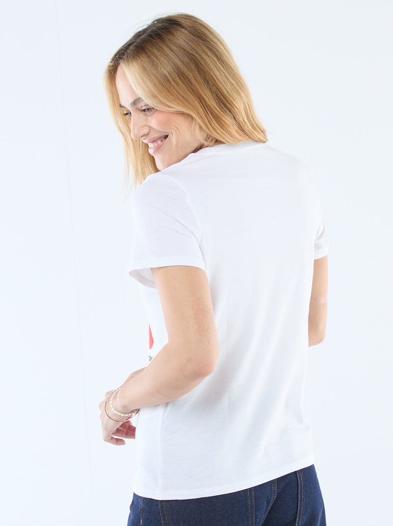 T-shirt femme en coton imprimé à col rond Blanc - Kiabi