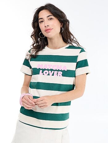 T-shirt femme en coton imprimé à col rond