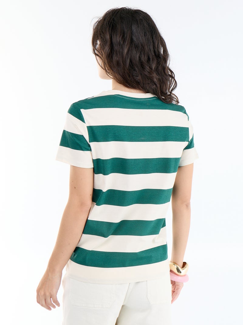 T-shirt femme en coton imprimé à col rond Blanc - Kiabi