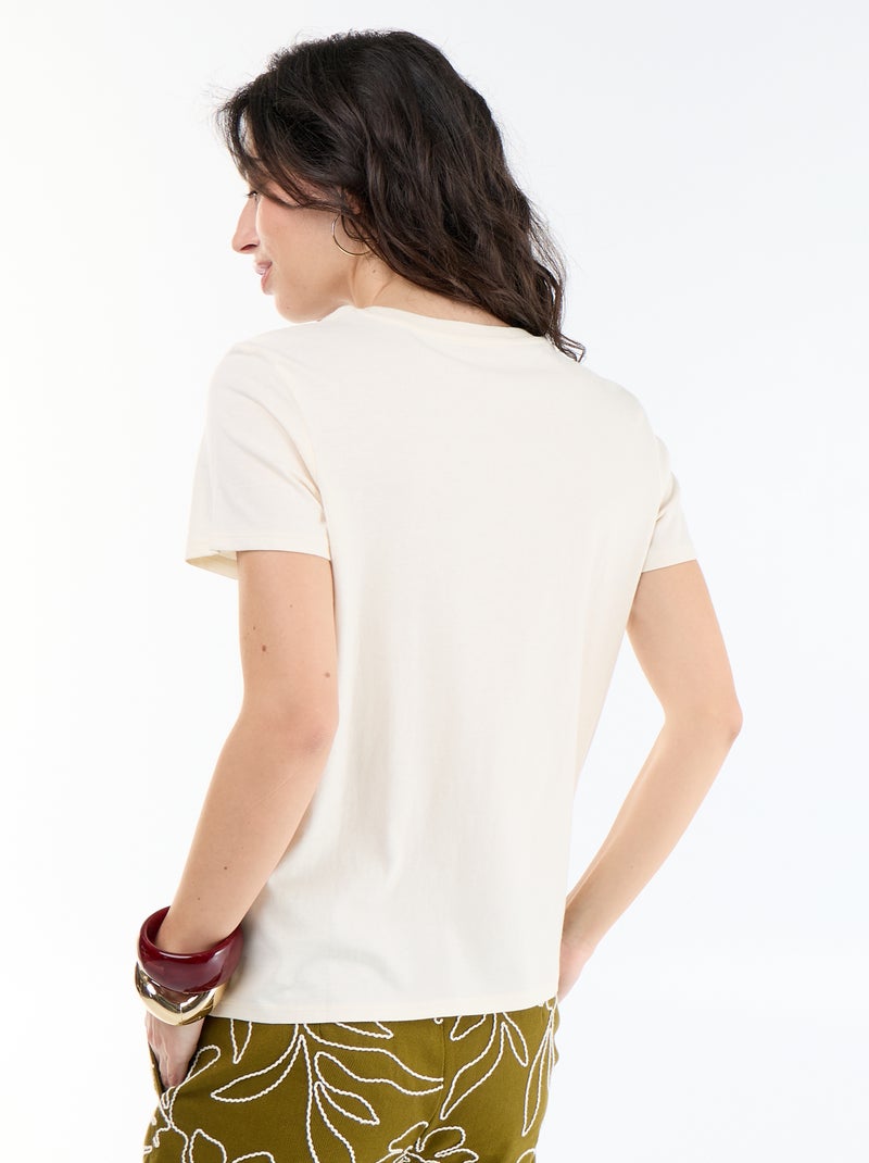 T-shirt femme en coton imprimé à col rond Blanc - Kiabi