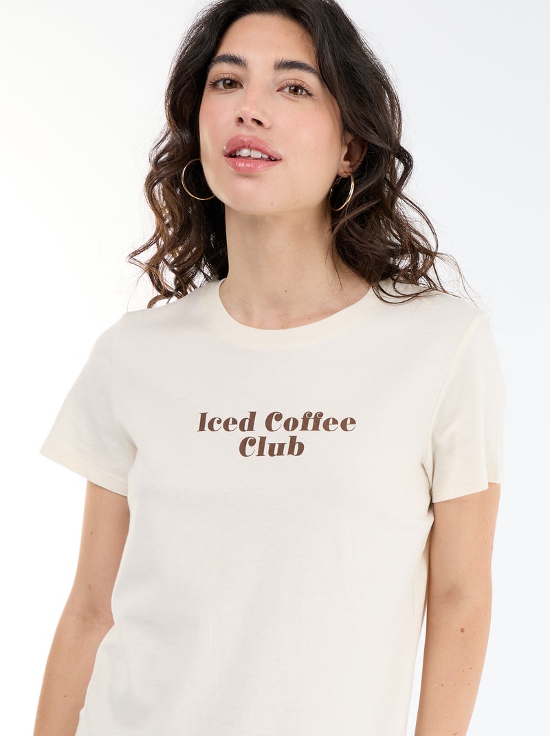 T-shirt femme en coton imprimé à col rond Blanc - Kiabi