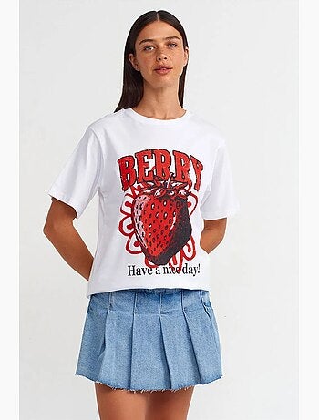 T-shirt femme en coton imprimé à col rond dilvin