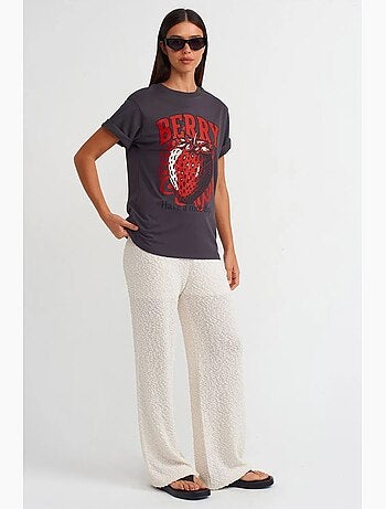 T-shirt femme en coton imprimé à col rond dilvin