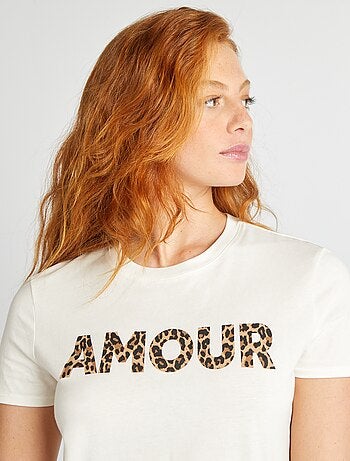 T-shirt femme en coton imprimé à col rond