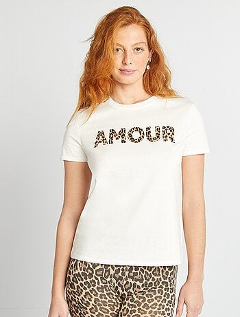 T-shirt femme en coton imprimé à col rond