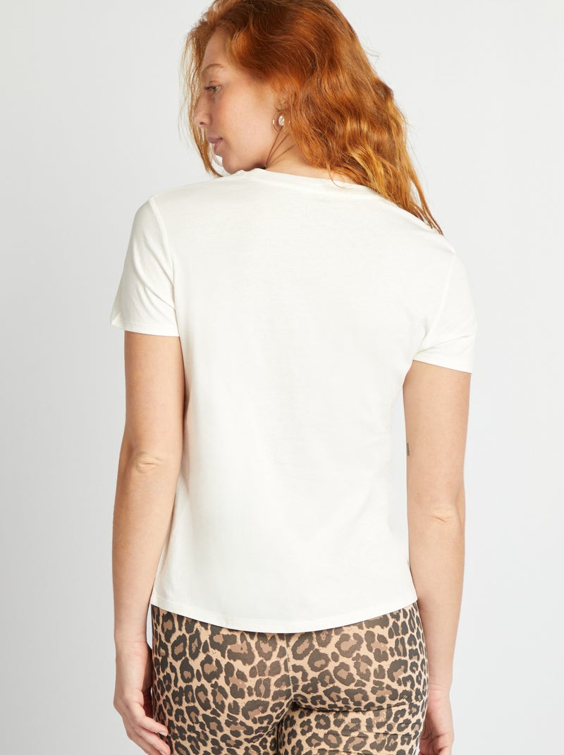 T-shirt femme en coton imprimé à col rond Ecru - Kiabi